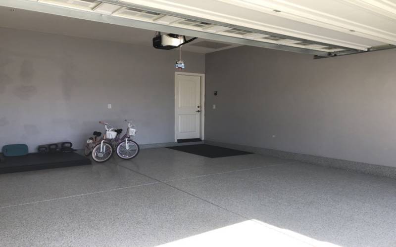 Garage with epoxy flooring