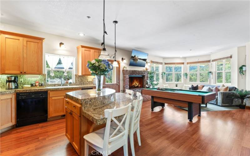 Kitchen with counter eating area