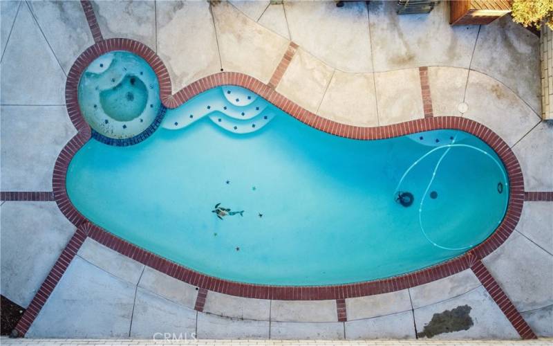 Built in pool and spa completely surrounded by a private block wall.  To the left is the large rear patio.