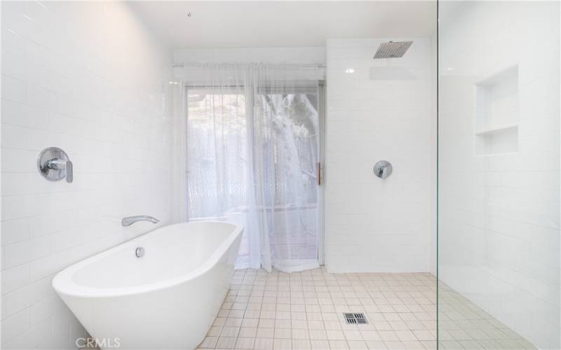 Free standing bath tub and infinity shower.