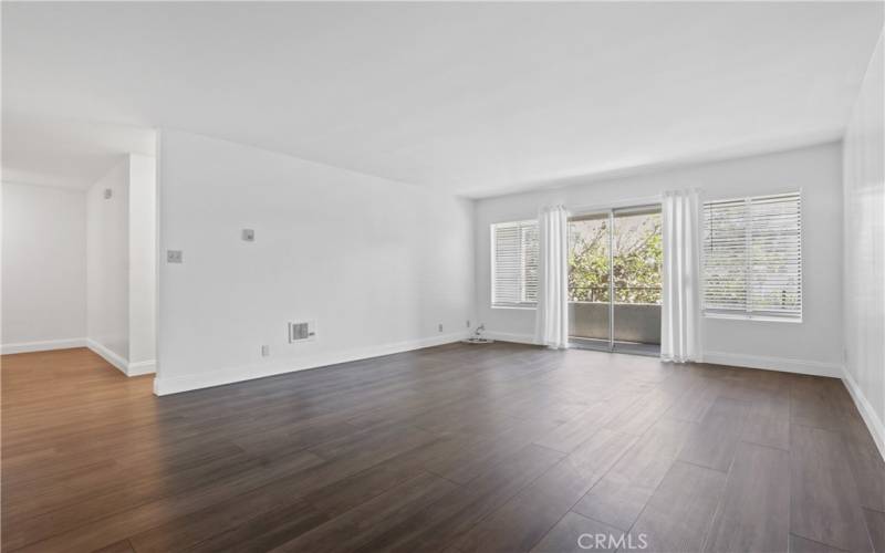 Large living room with patio