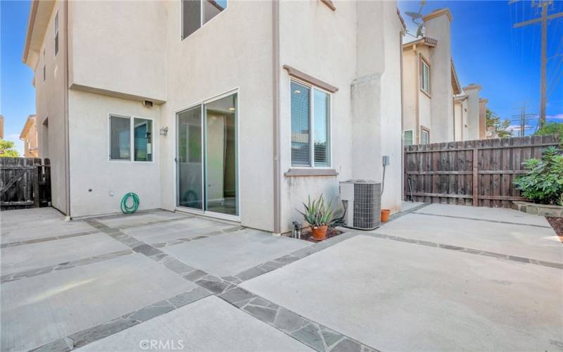 Large backyard patio area