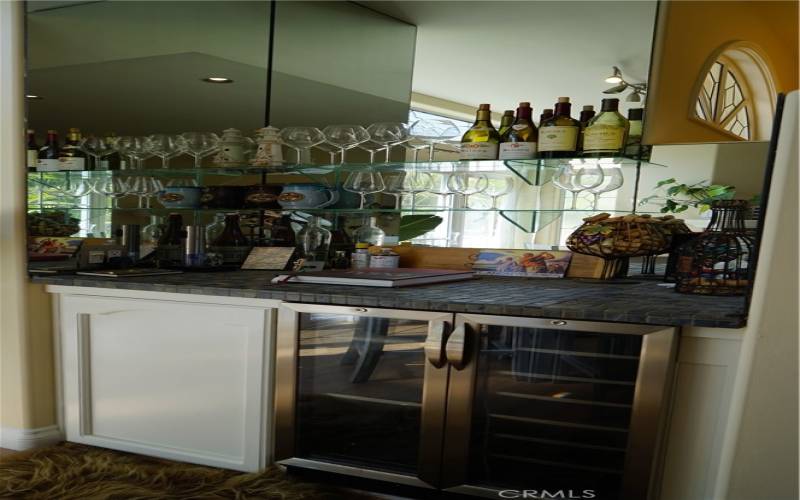 Wet bar and wine fridge in main living area