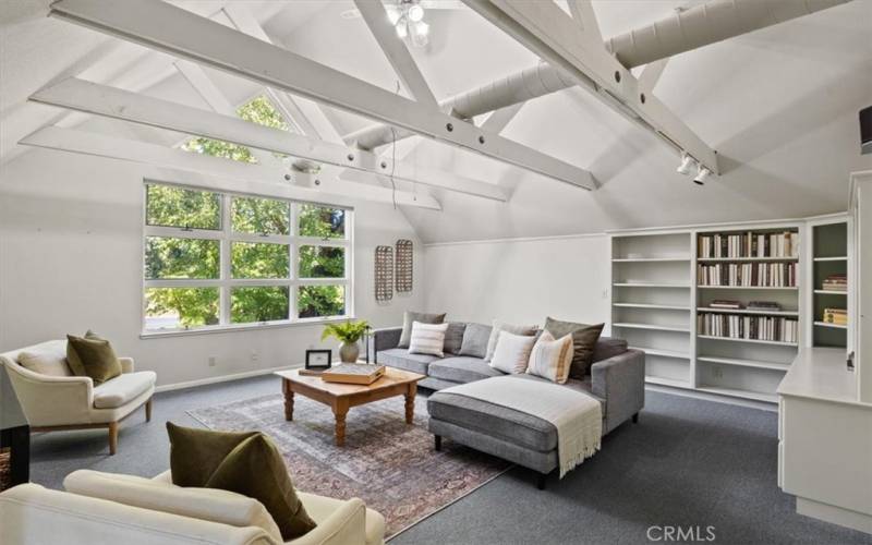 Upstairs Bedroom/Den w/ Walk-In Closets, Wood Beamed Ceilings & Built In Bookcases