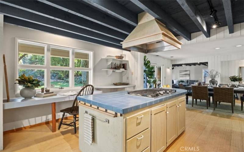 Kitchen w/ Beautiful Wood Beamed Ceilings & Backyard Views