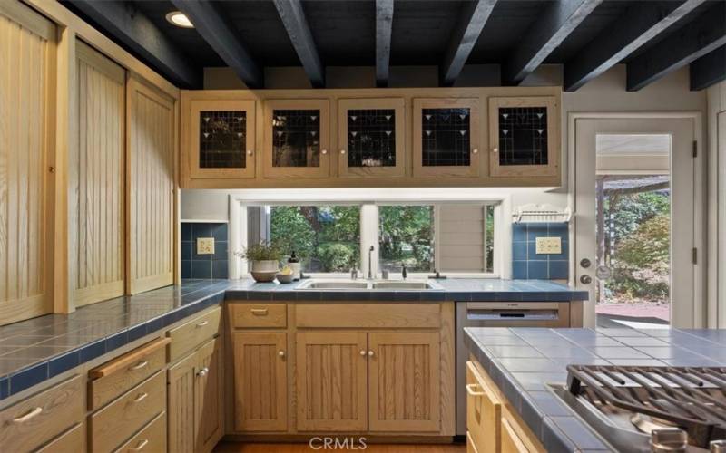 Kitchen w/ Beautiful Wood Beamed Ceilings & Backyard Views