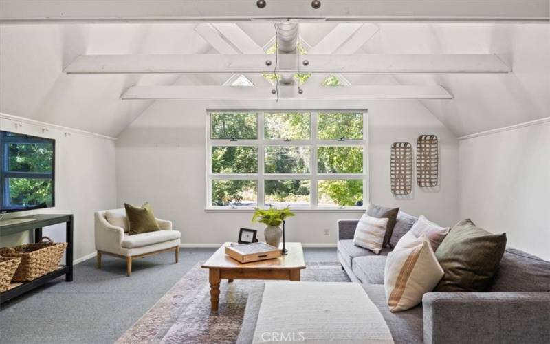 Upstairs Bedroom/Den w/ Walk-In Closets, Wood Beamed Ceilings & Built In Bookcases