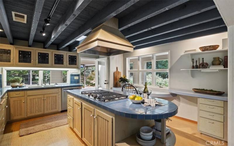 Kitchen w/ Beautiful Wood Beamed Ceilings & Backyard Views