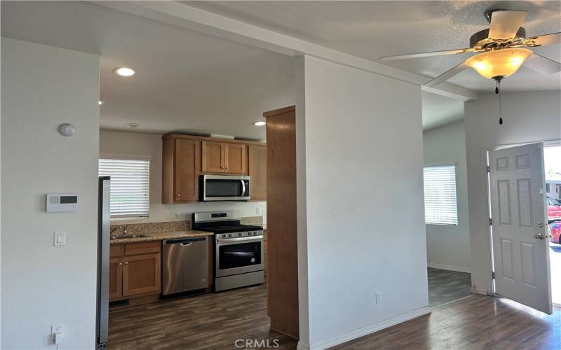 Looking into kitchen and living room