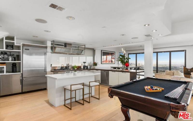 Billiards and kitchen with View