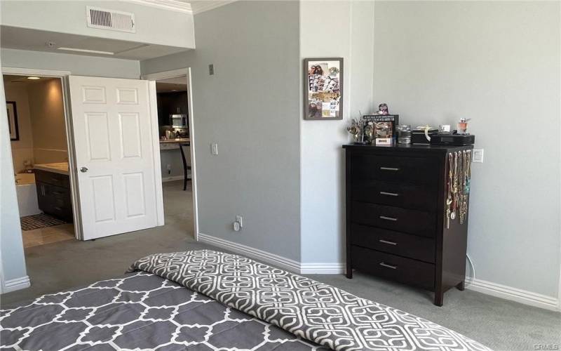 Master bedroom with lush carpet