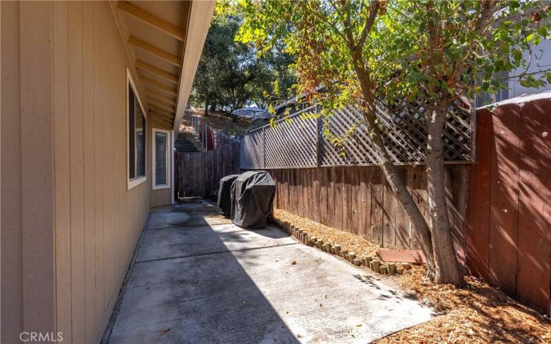 On the side of the home is a large concrete patio ideal for grilling.