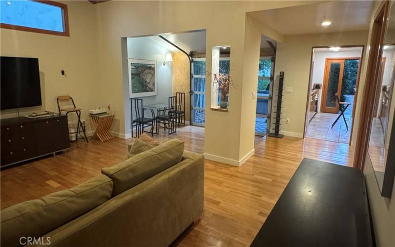 Living room, dining room and kitchen