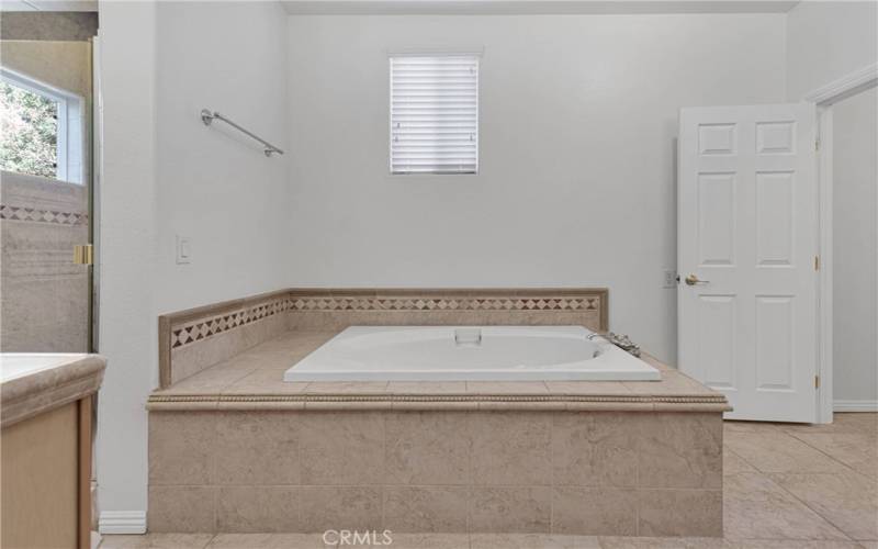 Jetted tub with spa deck. Rope detail tile and inlay.