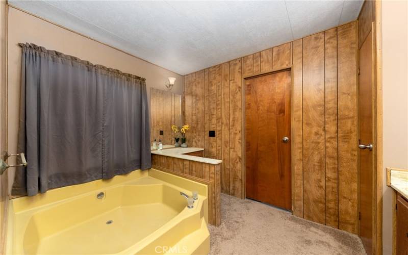 Large soaking tub and makeup area