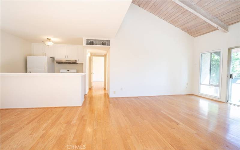 Living room, dining room, kitchen, hallway to bedrooms and bathroom.