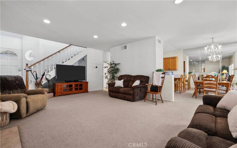 Family room open to dining area.