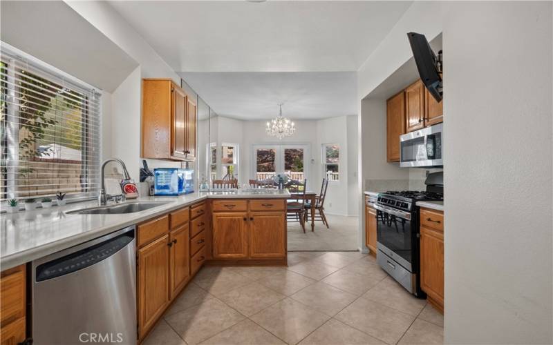 Kitchen open to dining room.