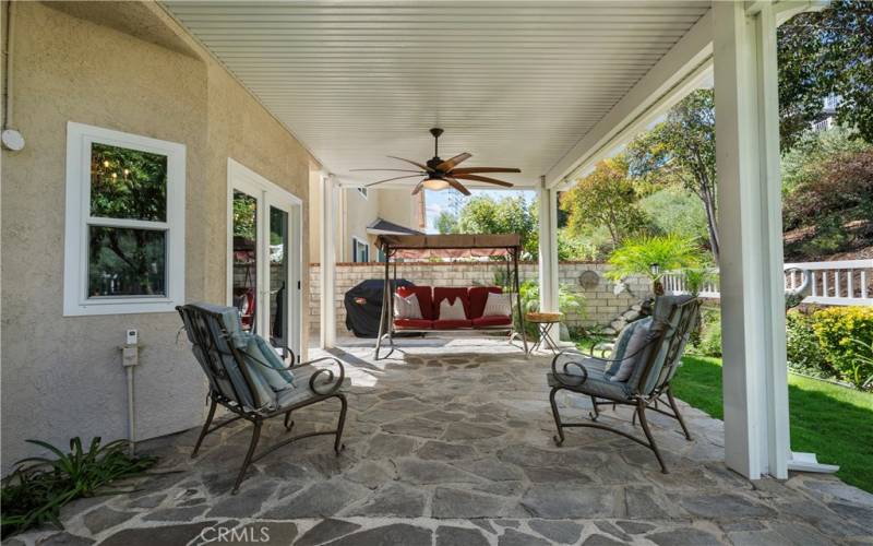 Backyard covered patio.