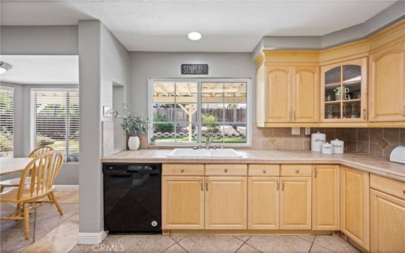 Kitchen with nice view of backyard