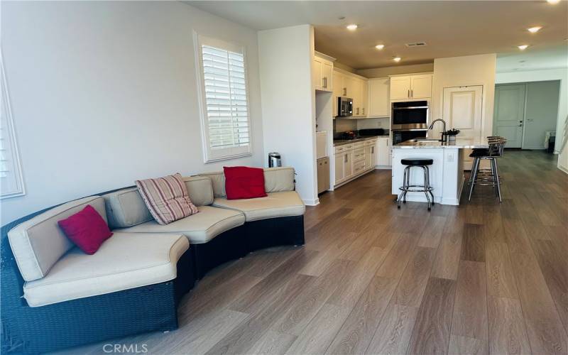 View of living room and kitchen