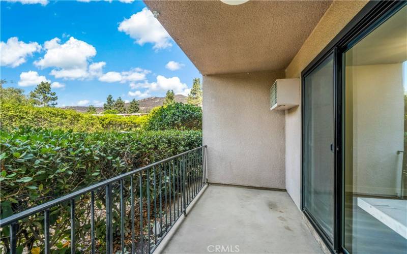 Private hedge encloses the patio area