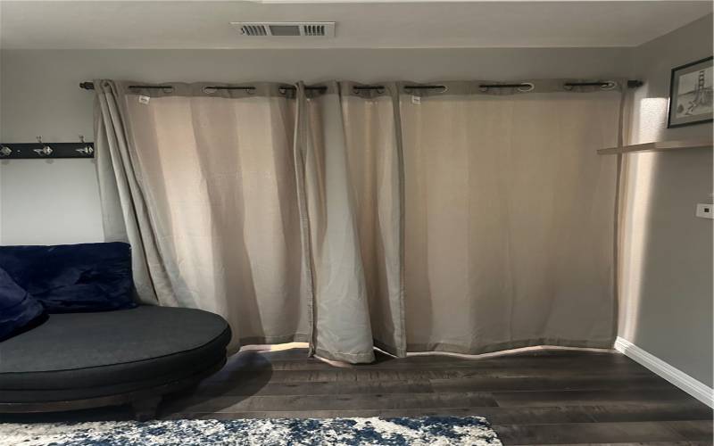 Bedroom with curtain closed