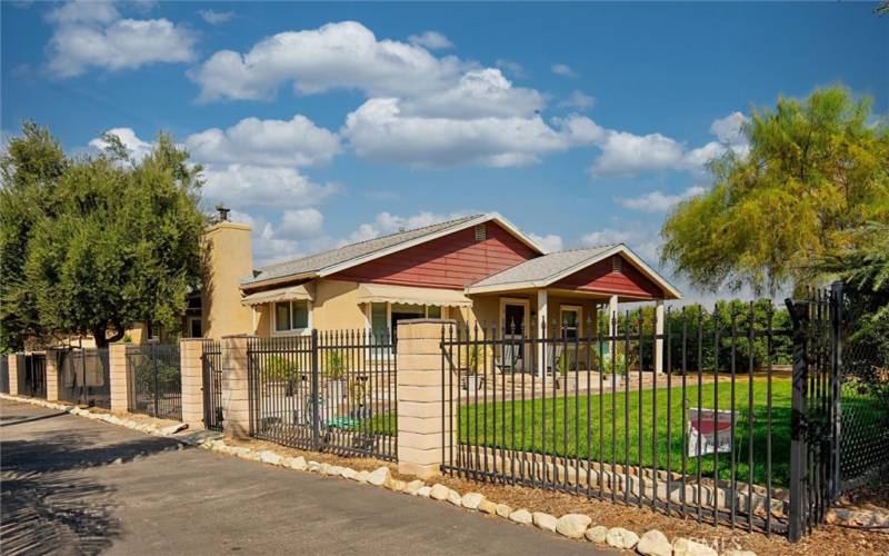 View showing custom rod iron gates