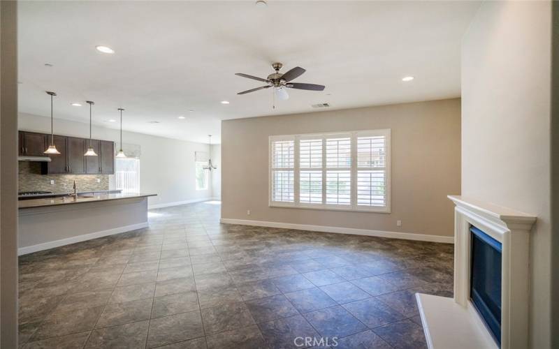 Family room looking into kitchen