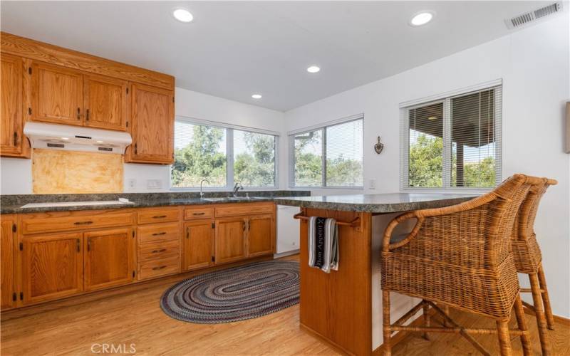 Extensive counter space makes it easy to prepare or serve meals.