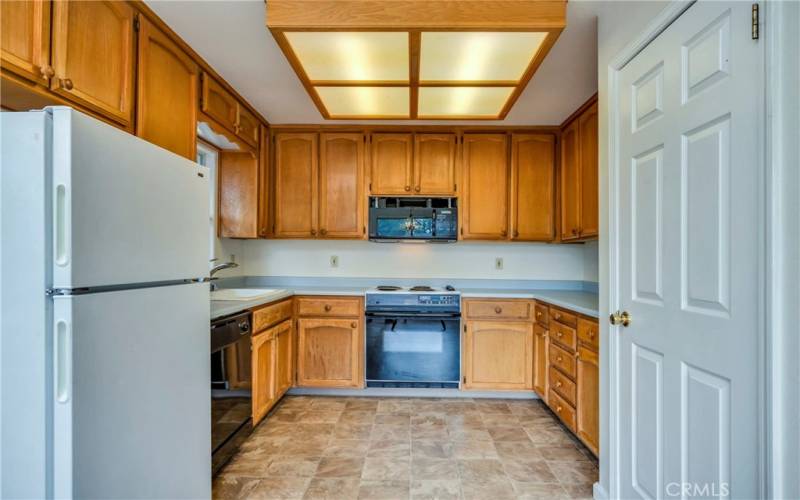 Kitchen with pantry to the right.