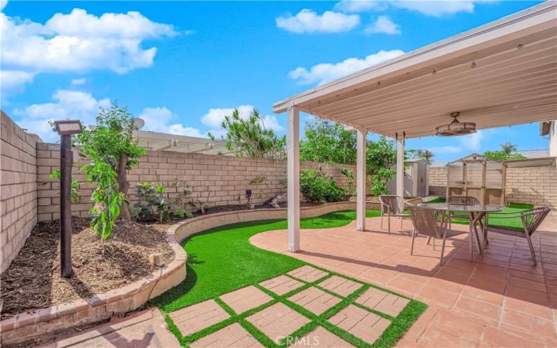 Serene backyard space.