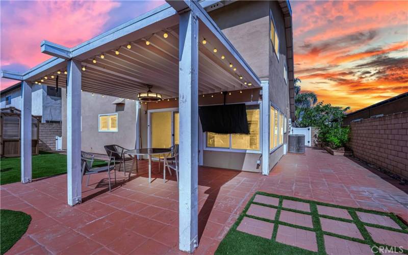 Covered patio in backyard. Private and peaceful.