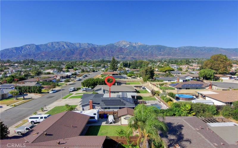 Drone shot with mountain views