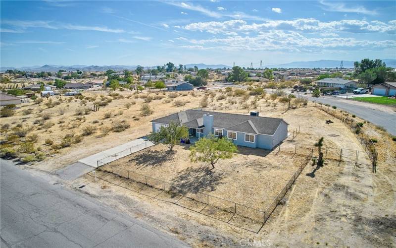 Front right aerial view of corner lot.