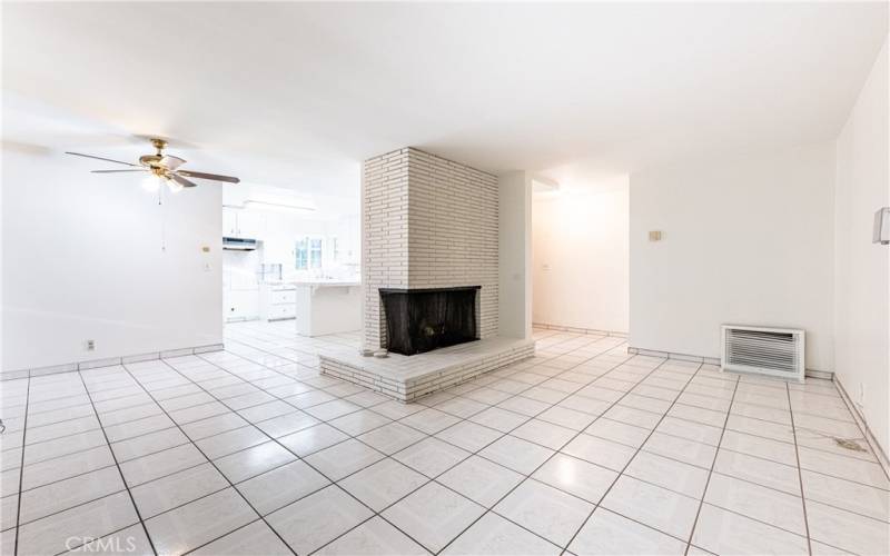 Living Room with Fireplace and Dining Area