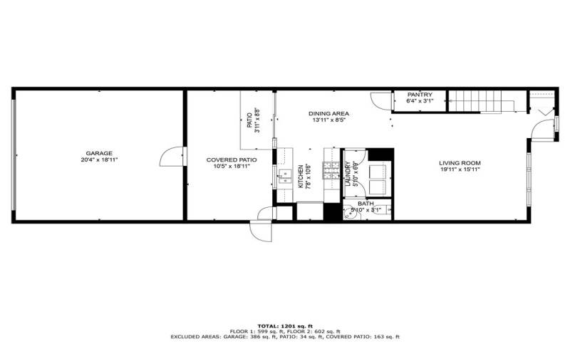 First Floor Layout, with patio and garage.