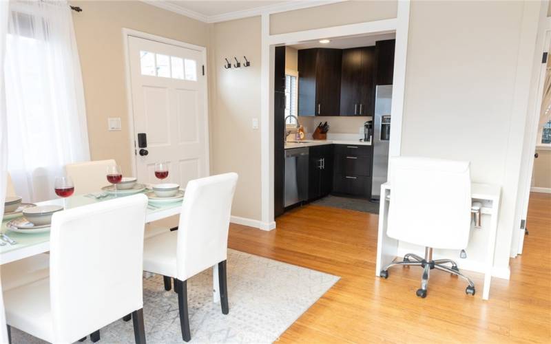 Dining Room, Desk area and into remodeled Kitchen.