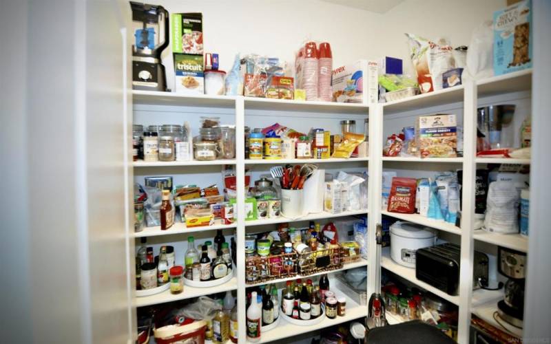 Walk-in kitchen pantry.