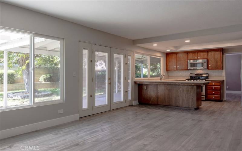 Living room opens to kitchen