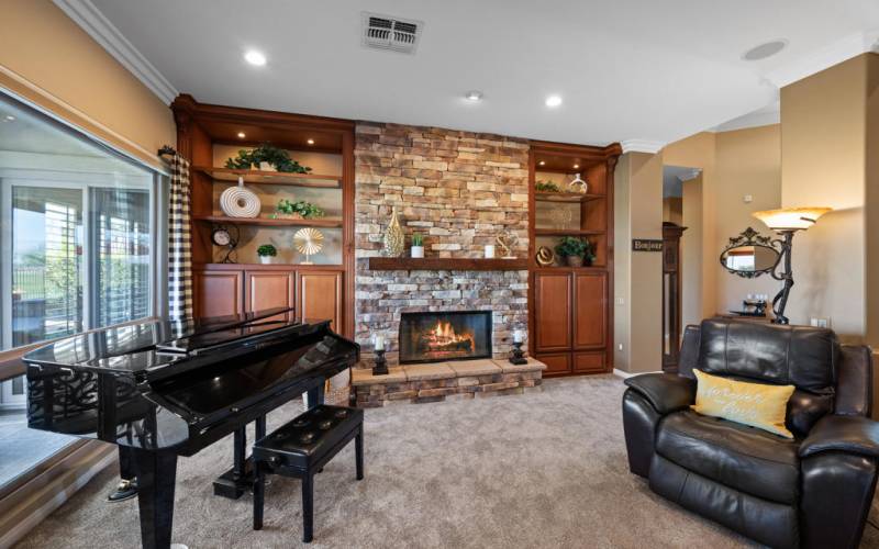 Stacked Stone Gas Fireplace with Hearth