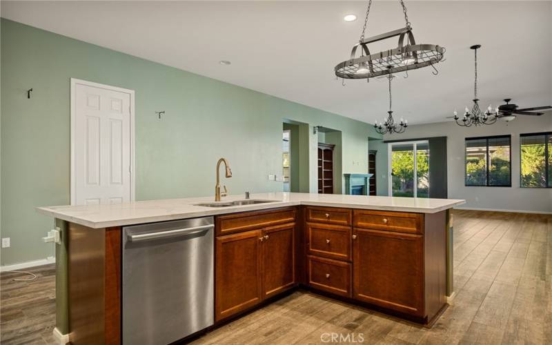 kitchen island view of living room