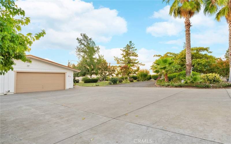 Garage and driveway.