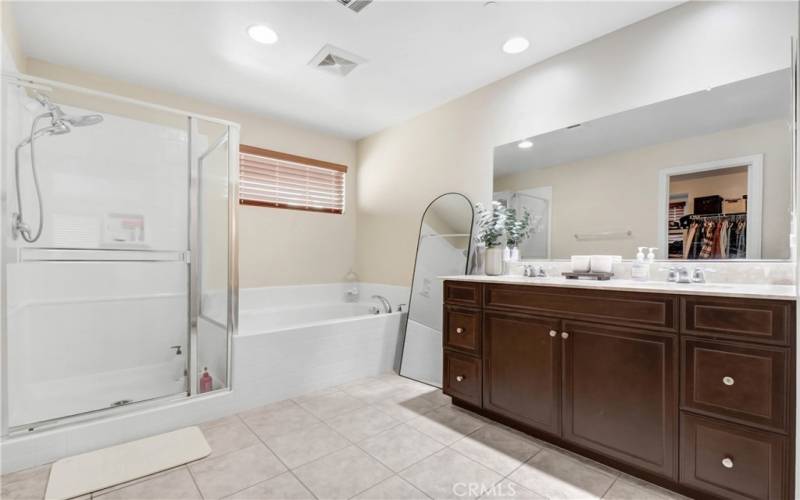 Master bathroom with dual sinks