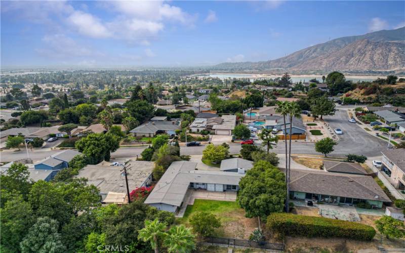 Looking West from the aerial view. Backyard is in the middle foreground.