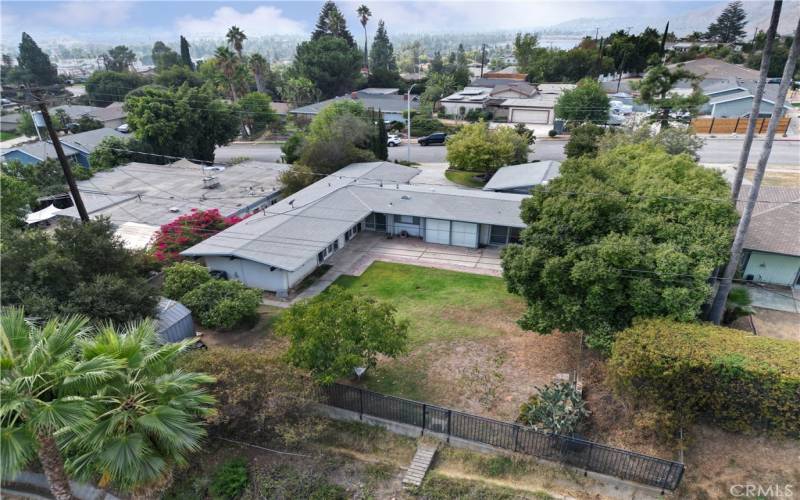 Aerial view of the backyard.