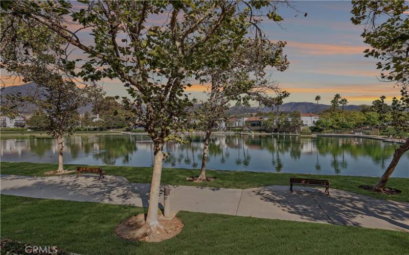 View from the front of the home.  Restaurants walking distance across the lake.