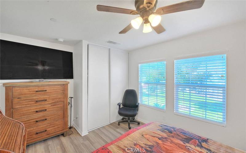 Fourth/Front Bedroom with Two Windows and Ceiling Fan!