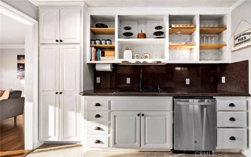 Cheery, modern kitchen with open shelving.