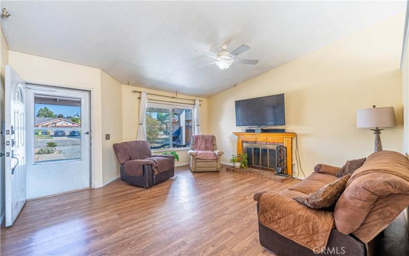 Living room with fireplace.